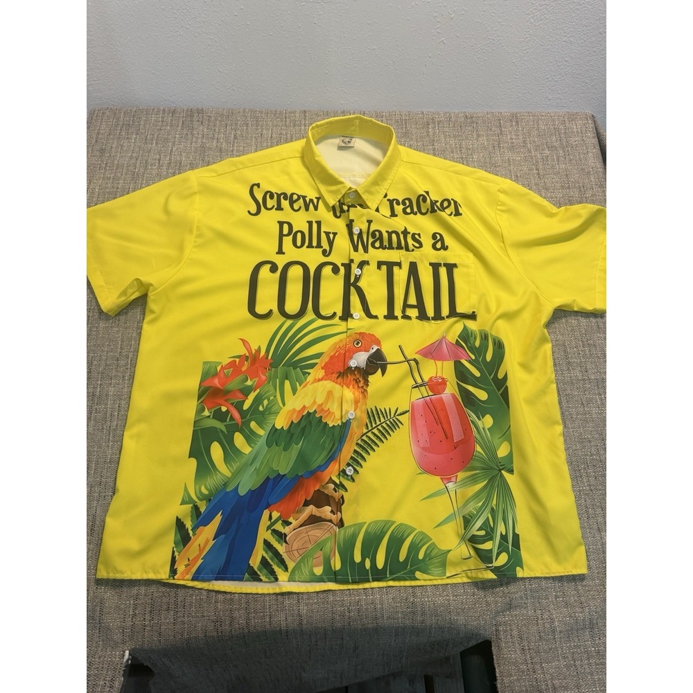 Hardaddy Shirt Mens 2XL Yellow Screw the Cracker Polly Wants Cocktail Button Up